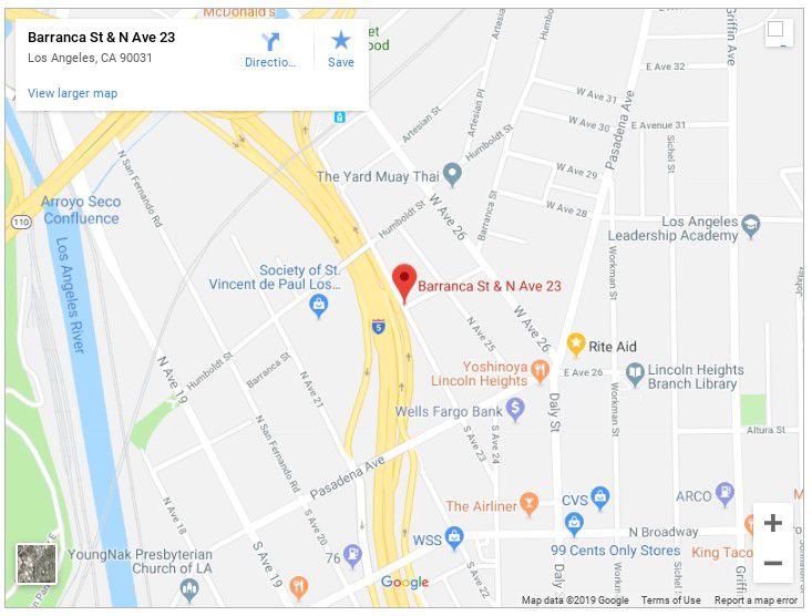 Map of stabbing at Barranca Street and Avenue 23 in Lincoln Heights